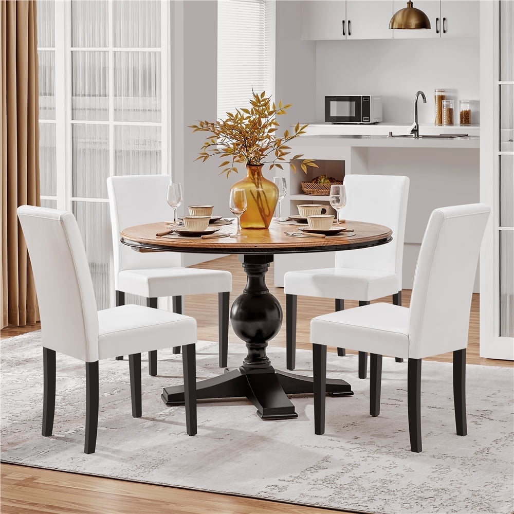 Yaheetech Faux Leather Dining Room Chairs with Rubberwood Legs, Set of 2, White