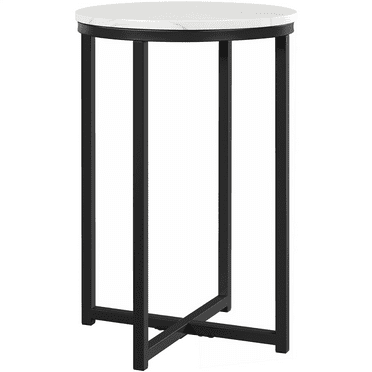 Yaheetech Faux Marble Round Side Table with Cross Metal Legs, Black