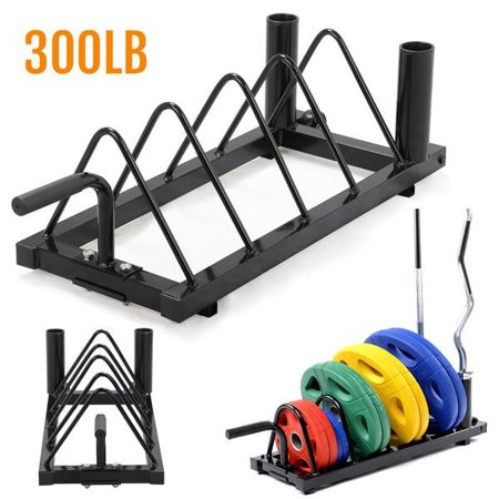 Horizontal Barbell Bumper Plate Olympic Bar Storage Rack with Handle and Wheels