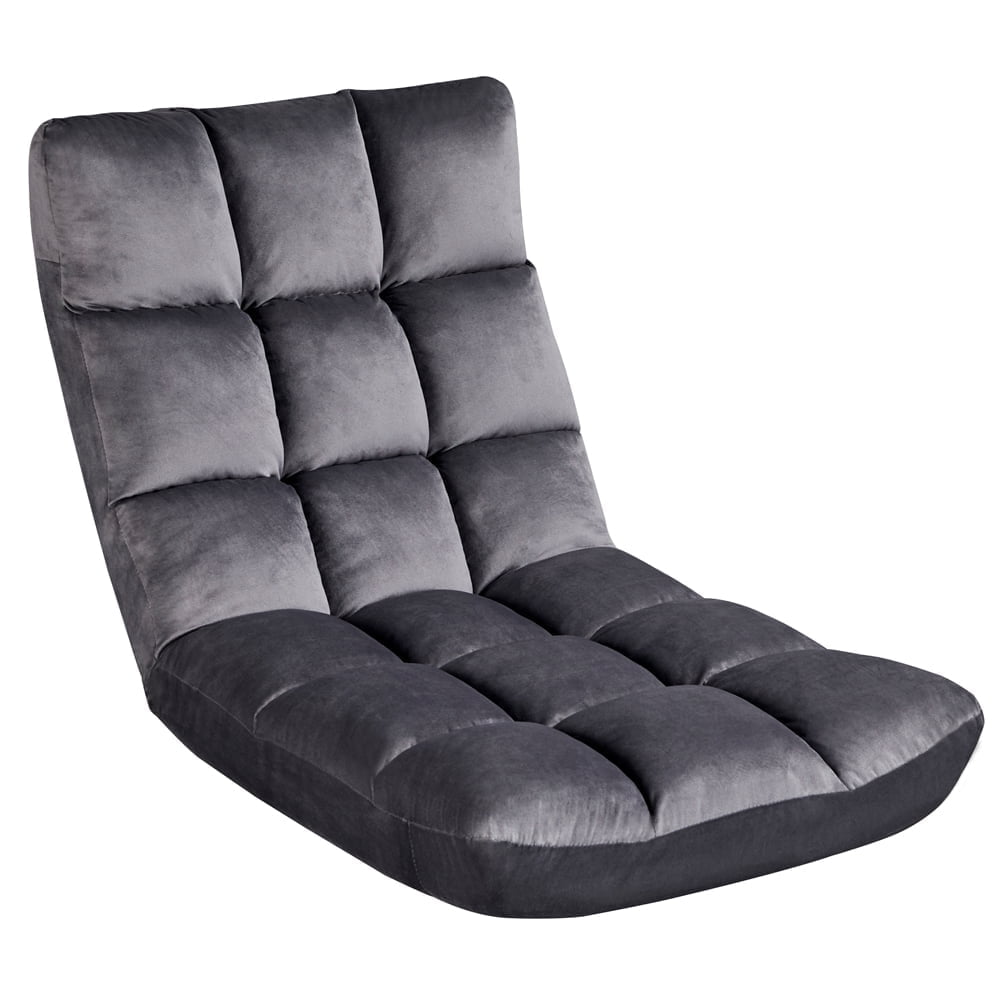 Yaheetech Floor Folding Padded Lounge Chair Video Game Chair with 14 Adjustable Positions, Gray