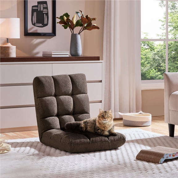 Yaheetech Floor Folding Sofa Chair Sofa Couch with 14 Adjustable Positions, Brown