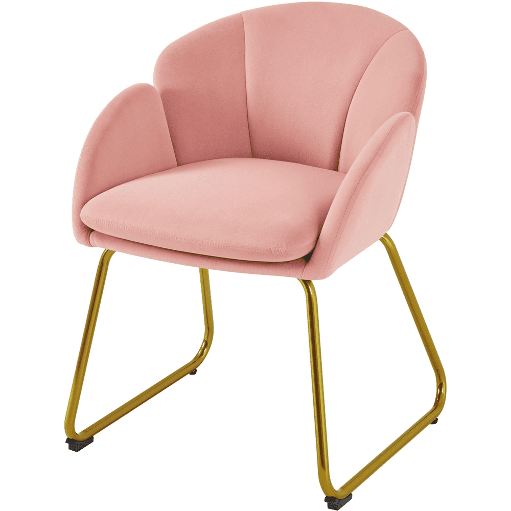 Yaheetech Flower Shape Velvet Armchair Dining Chair with Golden Metal Legs for Living Room, Pink