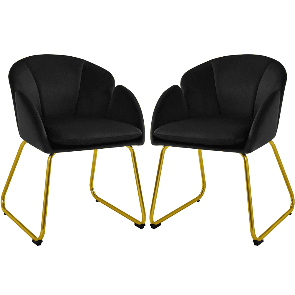 Yaheetech Flower Shape Velvet Armchair with Golden Metal Legs, Set of 2, Black