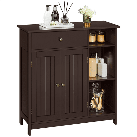 Yaheetech Free-Standing Bathroom Floor Cabinet with Drawer & Adjustable Shelves, Espresso