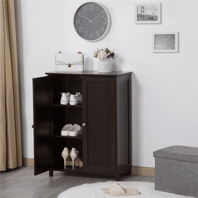 Yaheetech Free-Standing Floor Cabinet with Doors and Adjustable Shelves, Espresso