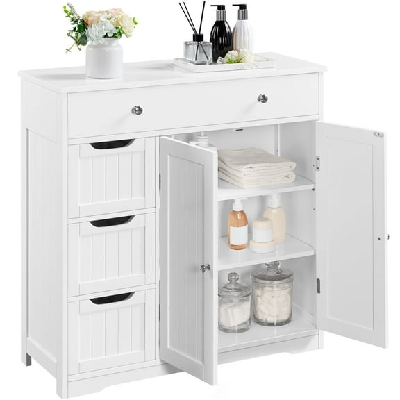 Yaheetech Free-Standing Floor Cabinet with Drawers and Doors for Bathroom,White