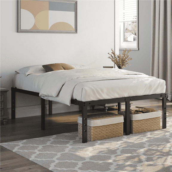 Yaheetech Full Size 18'' Metal Platform Bed Frame with Steel Slat Support, Black
