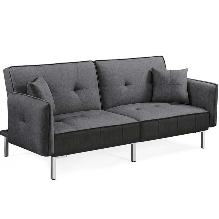 Yaheetech Futon Sofa Bed with Adjustable Backrest Dark Gray