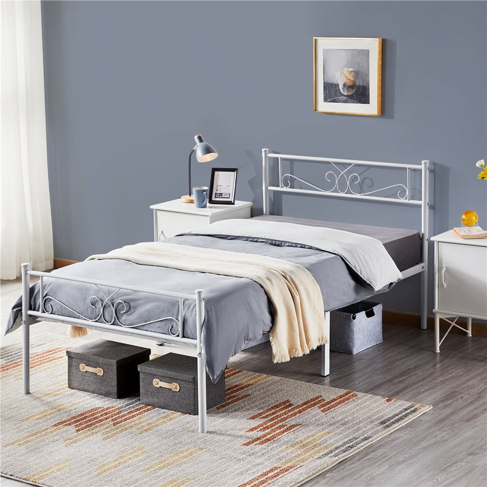Yaheetech Graceful Scroll Platform Twin Bed with Headboard and