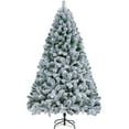 thumbnail image 1 of Yaheetech Green Unlit Pine Snow Hinged Flocked Artificial Christmas Tree, with Foldable Metal Stand including PVC Tips 6', 1 of 8