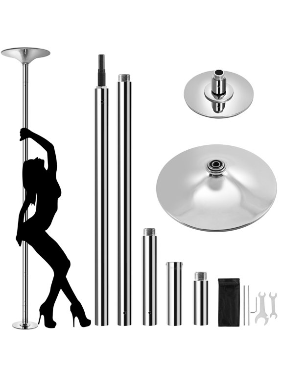 7'-9' H Height Adjustable Spinning Static Dancing Pole 45mm Dance Pole for Party Pub Exercise Club, Silver