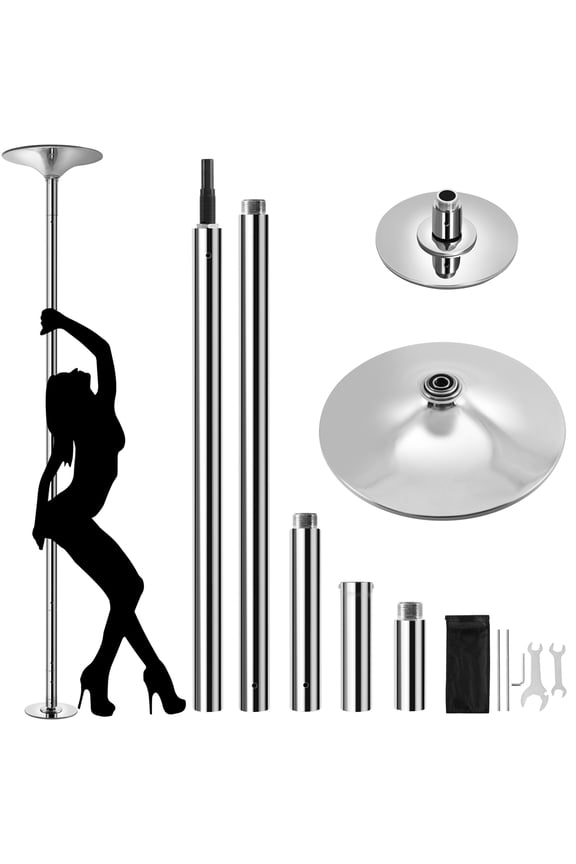 7'-9' H Height Adjustable Spinning Static Dancing Pole 45mm Dance Pole for Party Pub Exercise Club, Silver