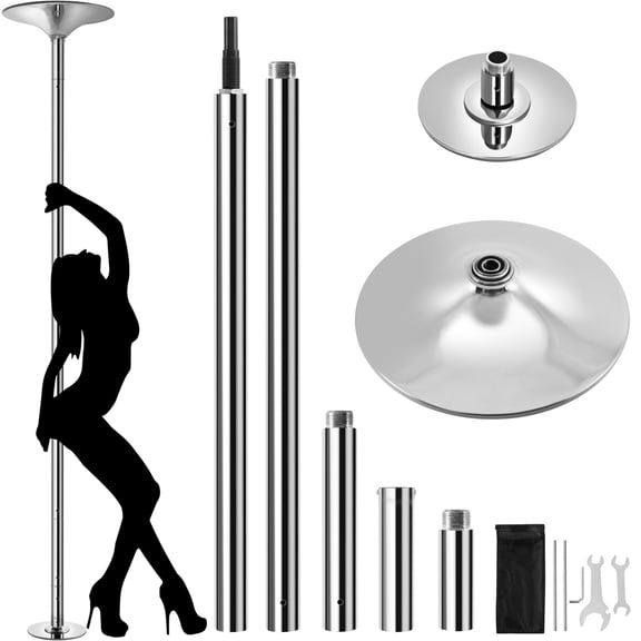 Yaheetech 7'-9' H Height Adjustable Spinning Static Dancing Pole 45mm Dance Pole for Party Pub Exercise Club, Silver