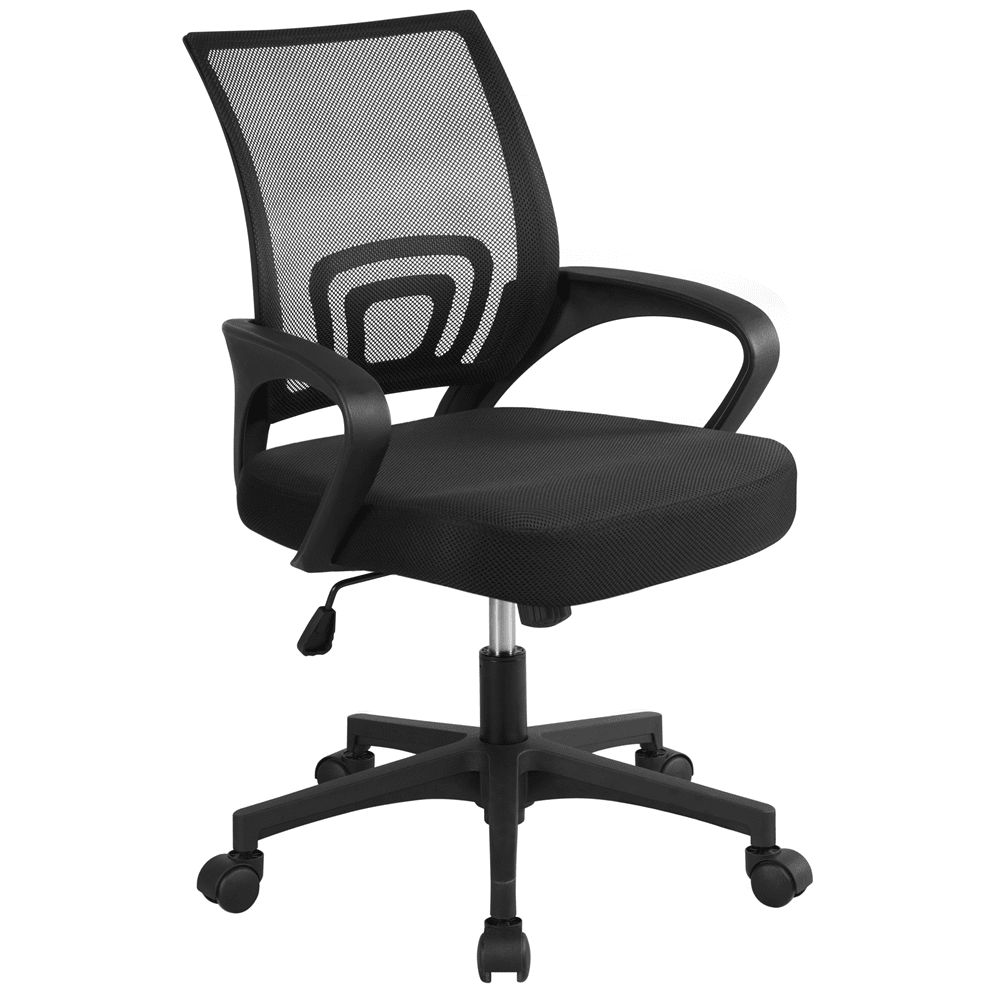 Basics Mesh Mid-Back Adjustable-Height 360-Degree Swivel Office Desk  Chair with Armrests and Lumbar Support, Black