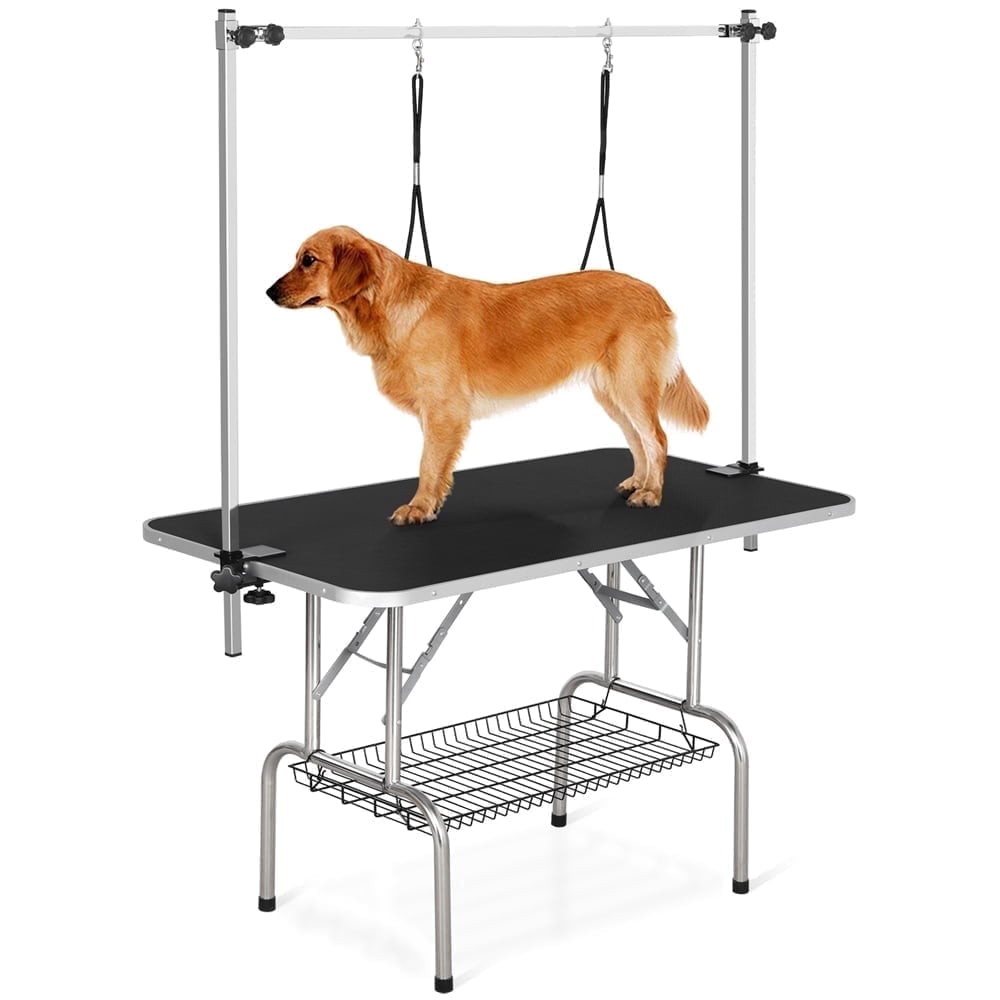 Yaheetech 45" Height Adjustable Pet Grooming Table Stainless Metal Arm Frame For Dogs/Cats/Pet Tools Storage Rack, Black