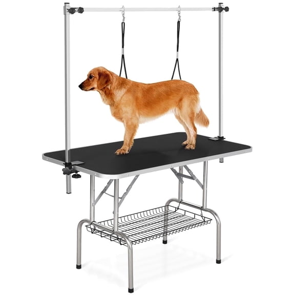 Yaheetech 45" Height Adjustable Pet Grooming Table Stainless Metal Arm Frame For Dogs/Cats/Pet Tools Storage Rack, Black