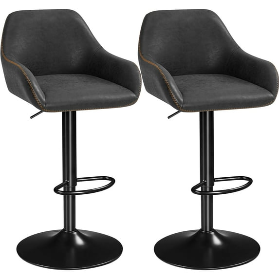 Yaheetech Height Adjustable Upholstered Bar Stools with Backrest for kitchen, Set of 2, Black