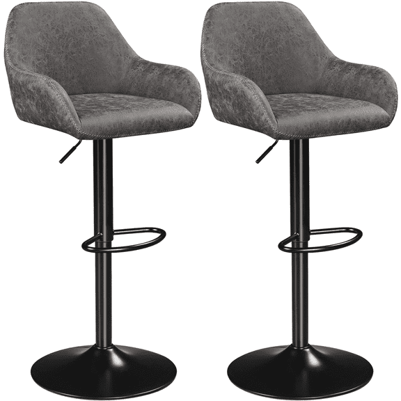 Yaheetech Height Adjustable Upholstered Bar Stools with Backrest for kitchen, Set of 2, Gray