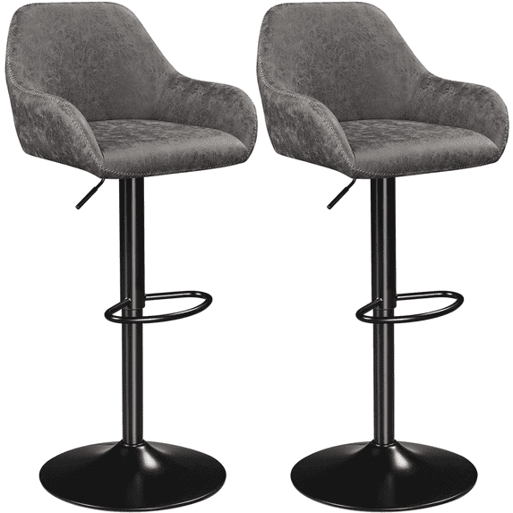 Yaheetech Height Adjustable Upholstered Bar Stools with Backrest for kitchen, Set of 2, Gray