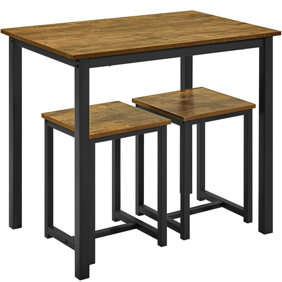 Yaheetech Industrial 3-Piece Dining Table Set w/ 2 Stools for Kitchen, Dining Room, Rustic Brown