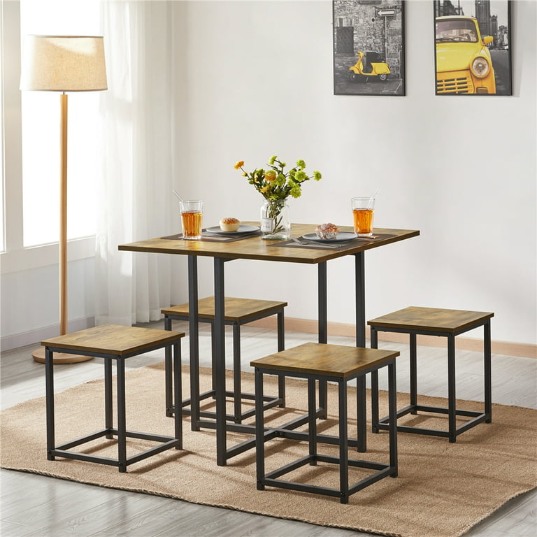 Yaheetech Industrial 5-Piece Dining Table Chair Set, Rustic Brown