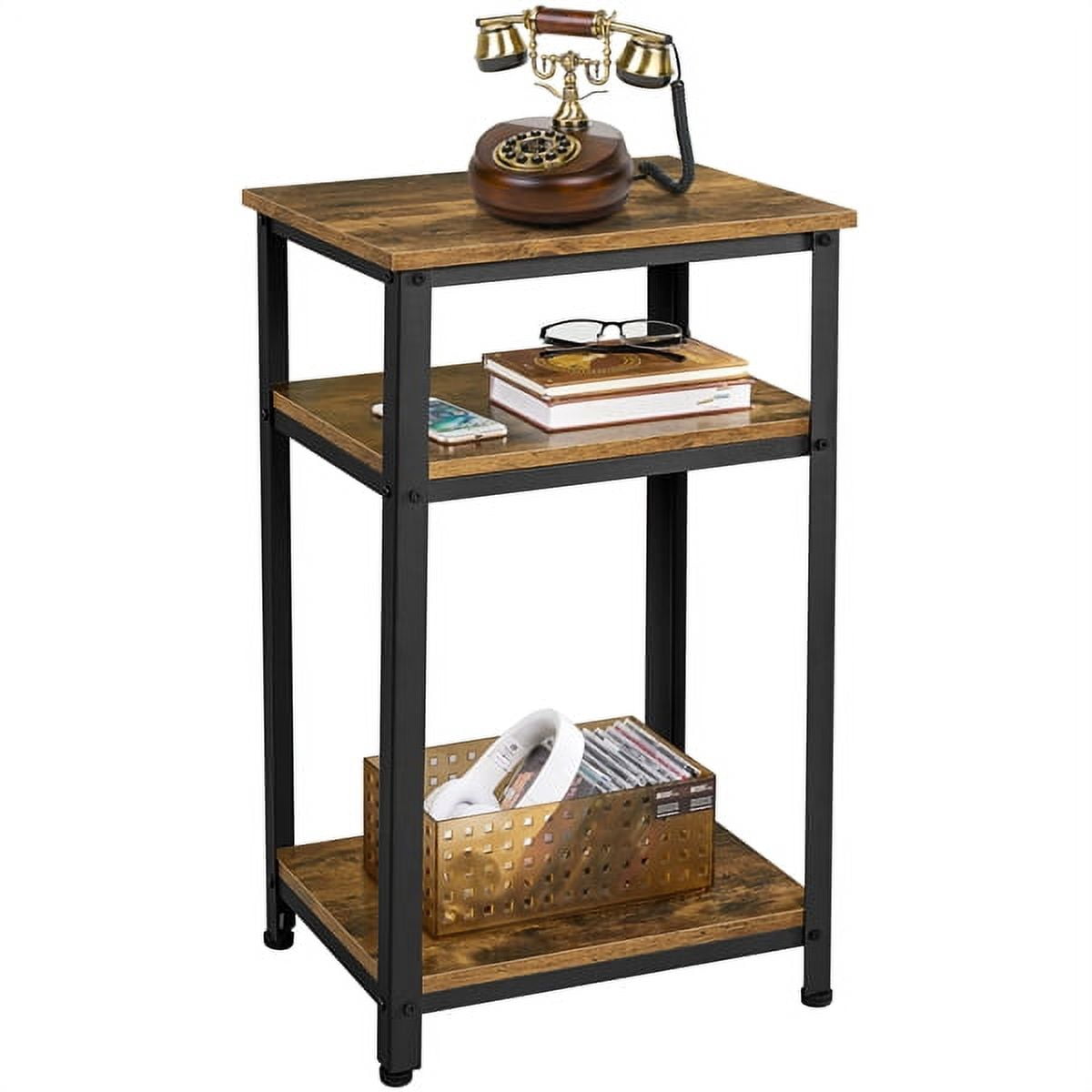 Yaheetech Industrial Small Side Table with Wooden Top and Storage ...