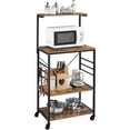 thumbnail image 1 of Yaheetech Kitchen Baker's Rack Storage Shelf on Wheels with Side Hooks, Rustic Brown, 1 of 9