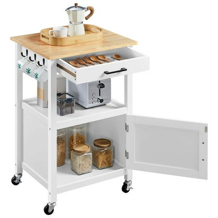 Yaheetech Kitchen Island Cart Storage Rolling Kitchen Cart W/Wheels for Dining Rooms Kitchens Living Rooms, White