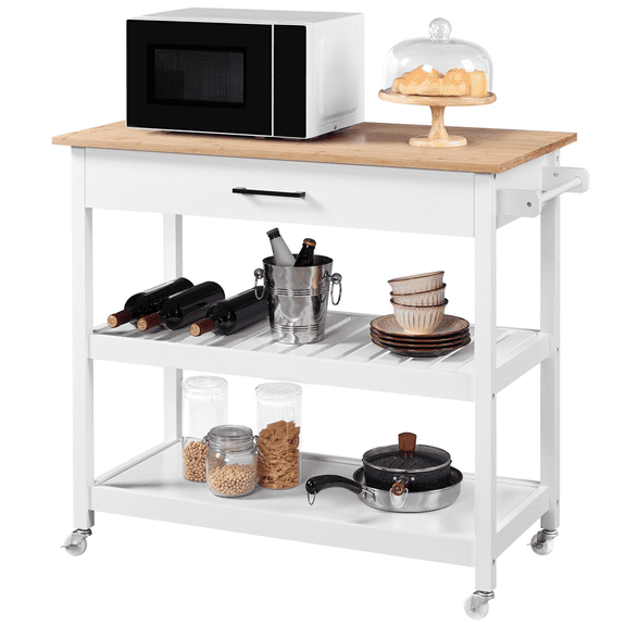 Yaheetech Kitchen Island Cart with Storage & Drawer on Wheels, White