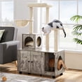 thumbnail image 1 of Yaheetech Litter Box Enclosure with Condo, Perch, Scratching Posts, Greige/Beige, 1 of 7
