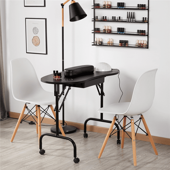 Yaheetech Folding Manicure Table Nail Portable Folding Beautician Desk Workstation W/Bag, Black