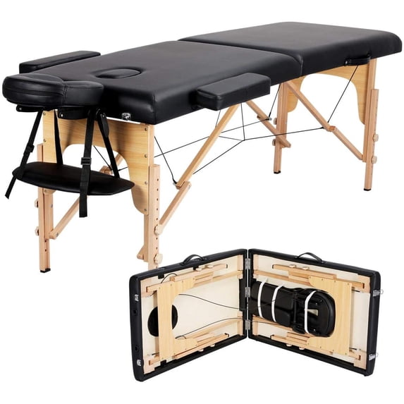 Yaheetech Massage Table Portable Lash Beds Spa Bed Massage Couch Foldable Spa Tables Adjustable 2 Fold with Non-Woven Bag 24 inch, Black