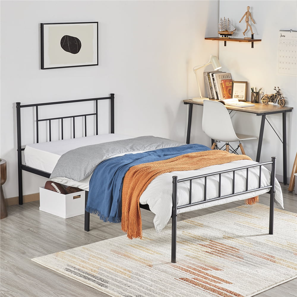 Yaheetech Metal Platform Twin Bed with Headboard and Footboard, White