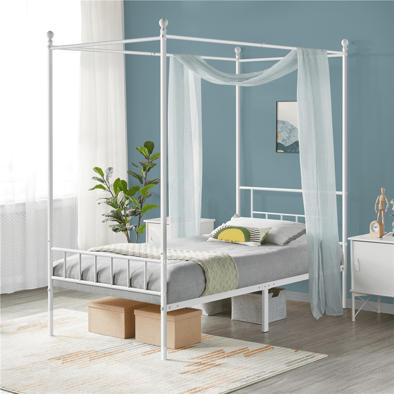 White pole bed frame discount