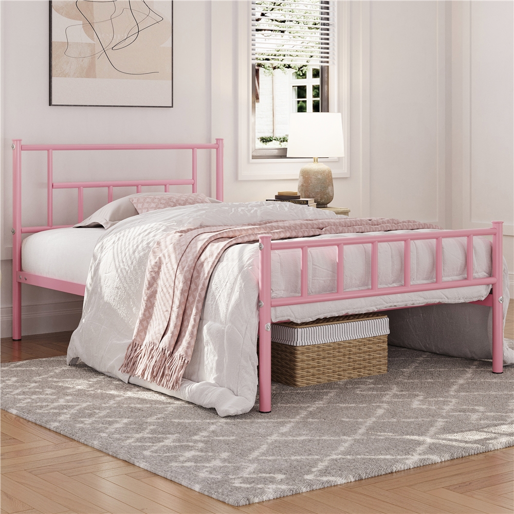 Yaheetech Metal Platform Bed Frame with Headboard & Footboard,Twin XL,Pink - image 1 of 9