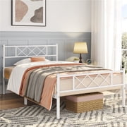 Yaheetech Metal Platform Bed Frame with Headboard and Footboard, Twin, White