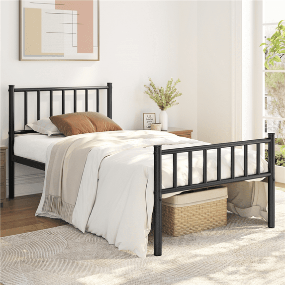Yaheetech Metal Platform Bed Frame with Spindle Headboard and Footboard,Twin XL,Black