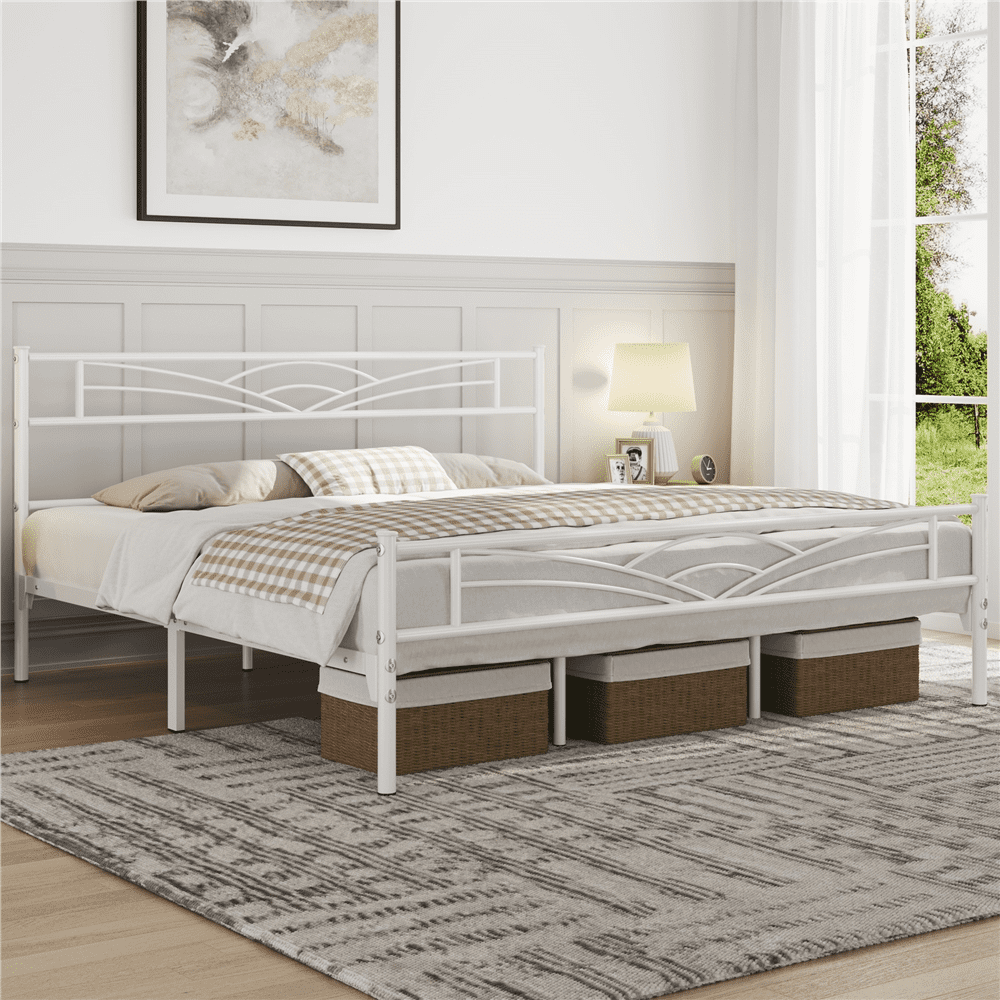 Yaheetech Metal Platform Bed King Size with Cloudinspired Design,White
