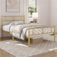 thumbnail image 1 of Yaheetech Metal Platform Bed with Arrow Design,Twin,Antique Gold, 1 of 8