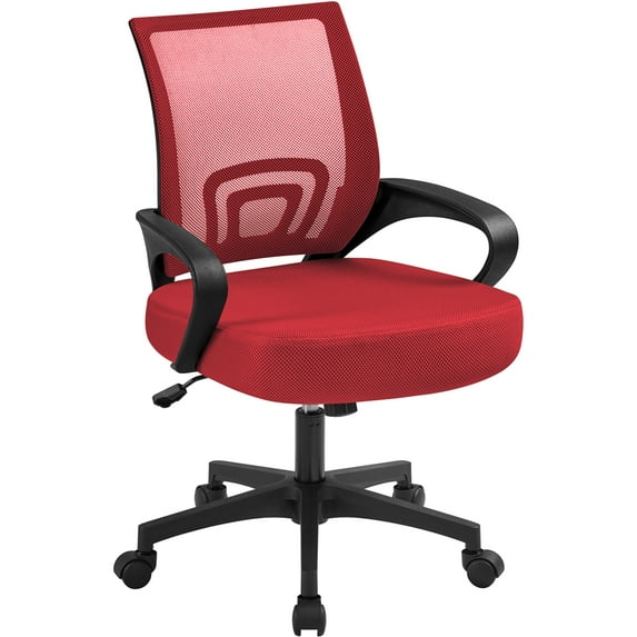 Yaheetech Mid-Back Mesh Office Chair with Rolling Wheels and Adjustable Height, Red