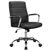 Yaheetech Mid-Back PU Leather Adjustable Office Chair with Arms, Black