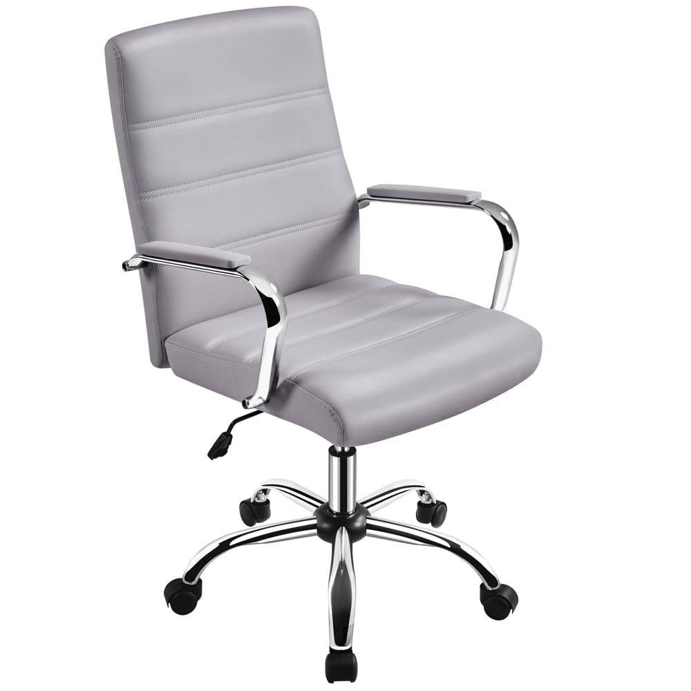 Yaheetech Mid-Back PU Leather Adjustable Office Chair with Arms, Light Gray