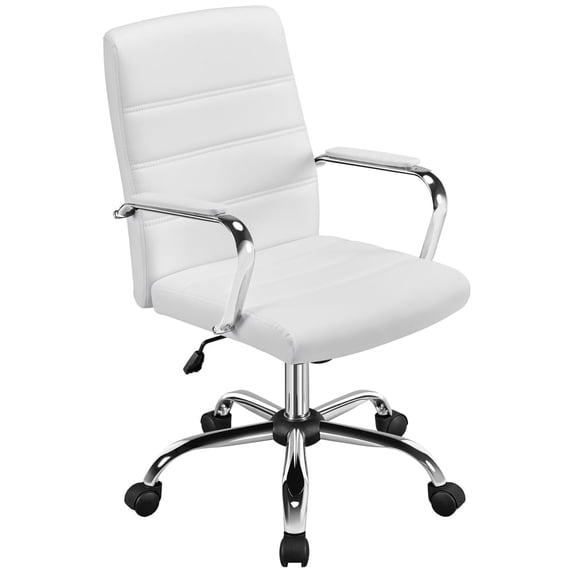 Yaheetech Mid-Back PU Leather Adjustable Office Chair with Arms, White