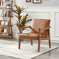 thumbnail image 1 of Yaheetech Mid-Century Upholstered Faux Leather Armchair with Solid Wood Legs,Light Brown, 1 of 9
