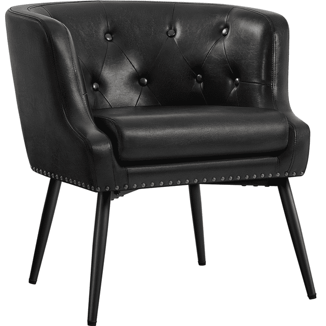 Yaheetech Midcentury Modern Faux Leather Barrel Accent Chair for