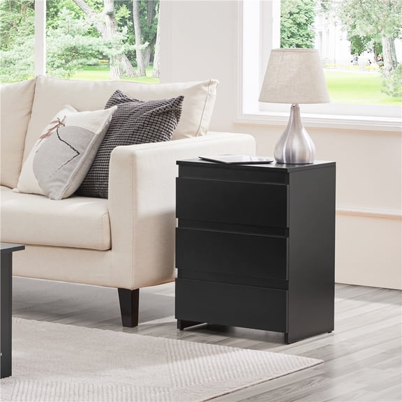 Yaheetech Minimalist Wooden End Table with 3 Drawers, Black