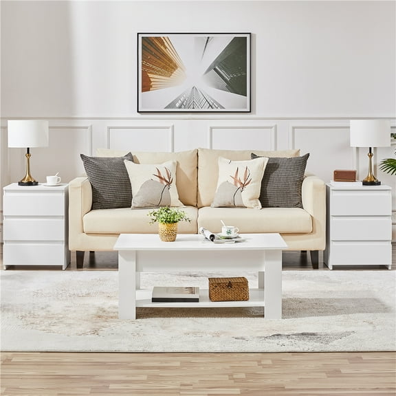 Yaheetech Minimalist Wooden End Table with 3 Drawers, White