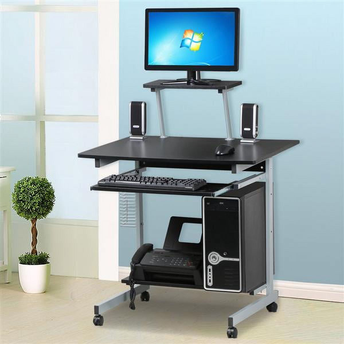 Yaheetech Mobile Computer Desks with Keyboard Tray, Printer Shelf and