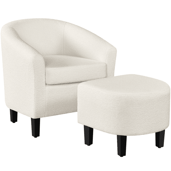 Yaheetech Modern Boucle Club Chair and Ottoman Set for Living Room, Ivory
