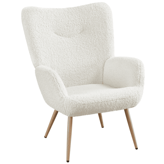 Yaheetech Modern Boucle Fabric Accent Chair, White, Polyester, Metal ...